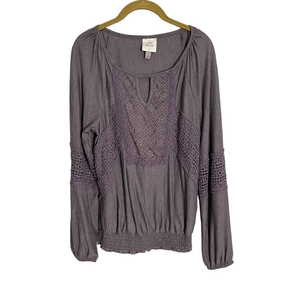 Knox Rose Purple Lace Overlay Long Sleeve Top Small